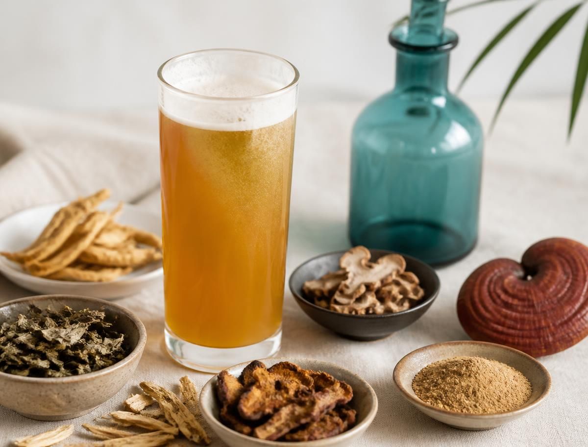Iced adaptogenic tonic with lemon and herbs